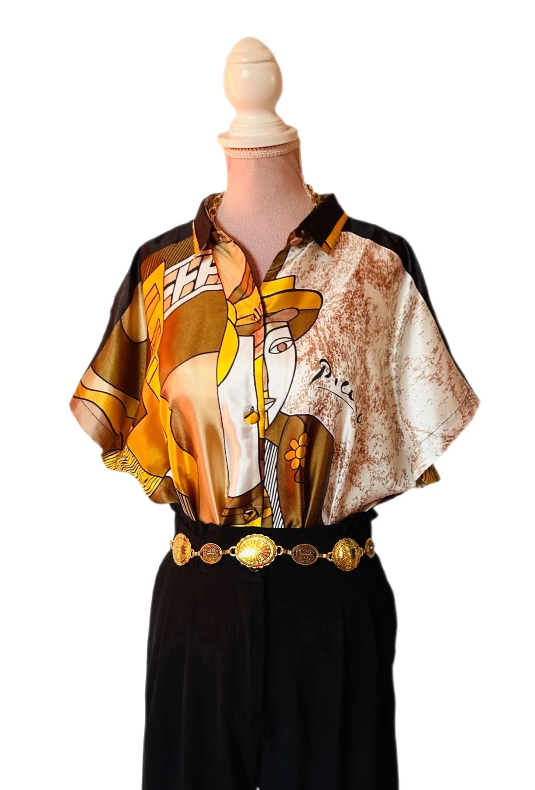 🌿🎨Picasso Inspired Vintage 90s Boho Statement Artwear Shirt Artistic Cubism 38/40🌿🎨 – photo 9